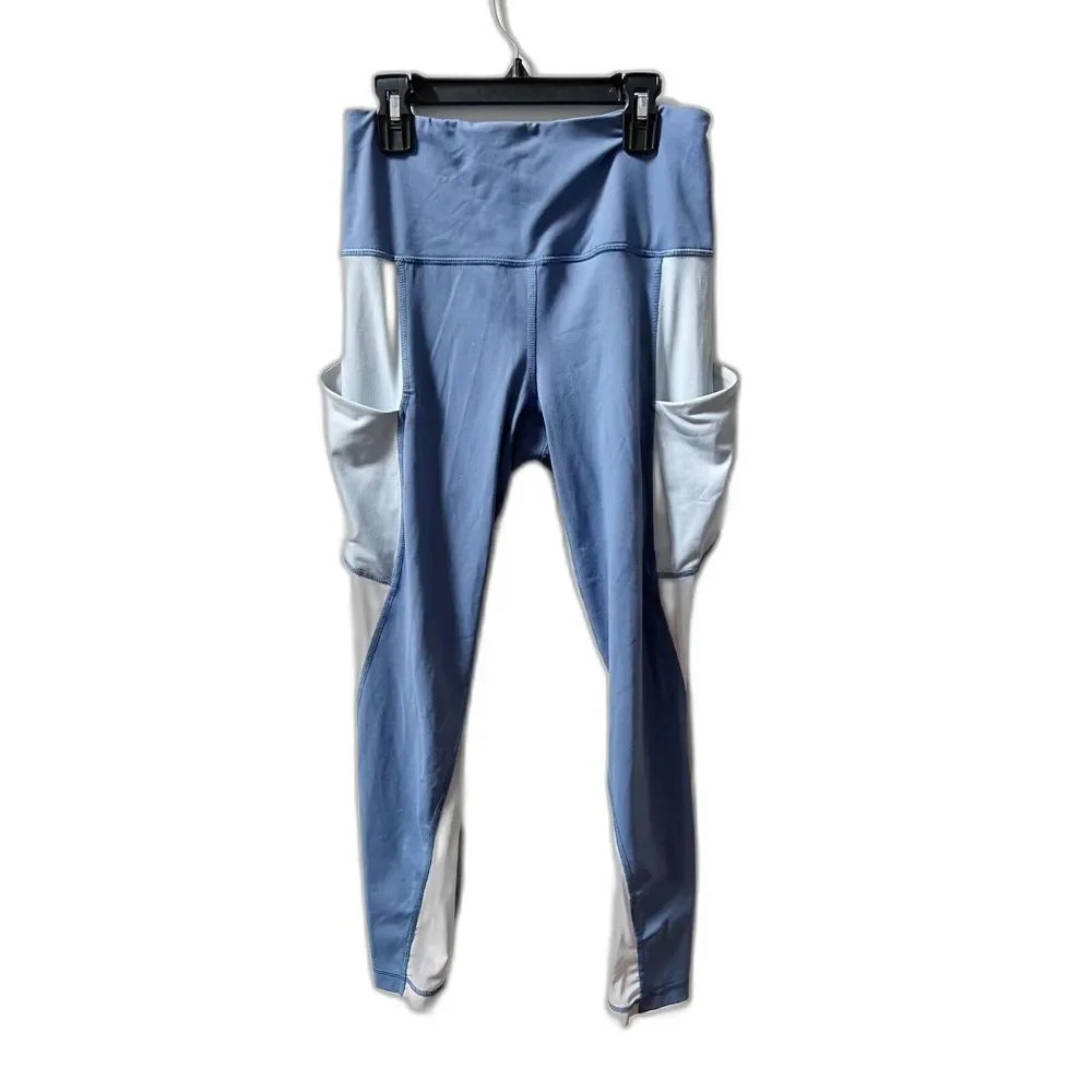 Active Life Womens Leggings M Blue White Exercise Active Mesh Panels Pants Yoga